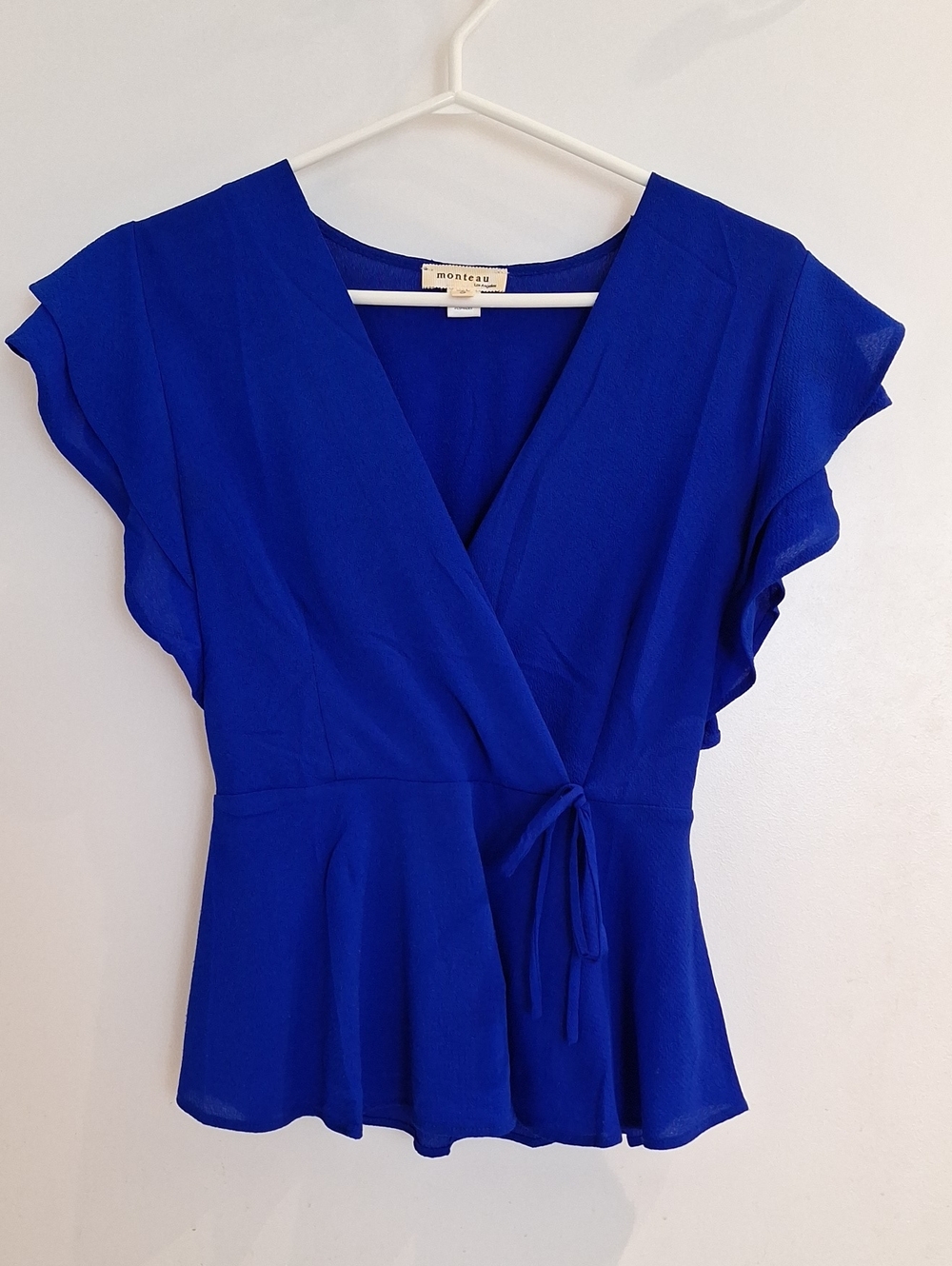 Monteau Cobalt Blue Wrap Peplum Top